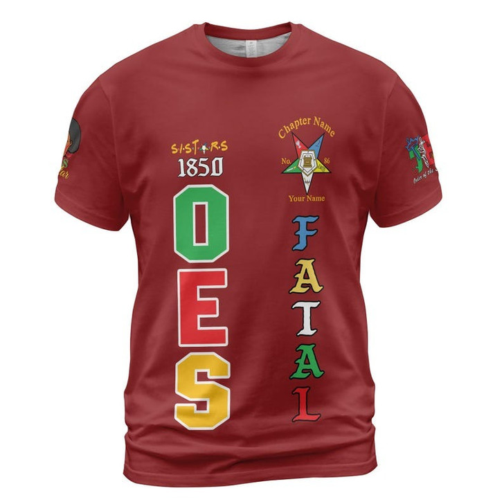 Customized Name 1850 OES FATAL Sister Eyes Mask Order Of The Eastern Star Pentagon Down 3D T-shirt Size S-5XL