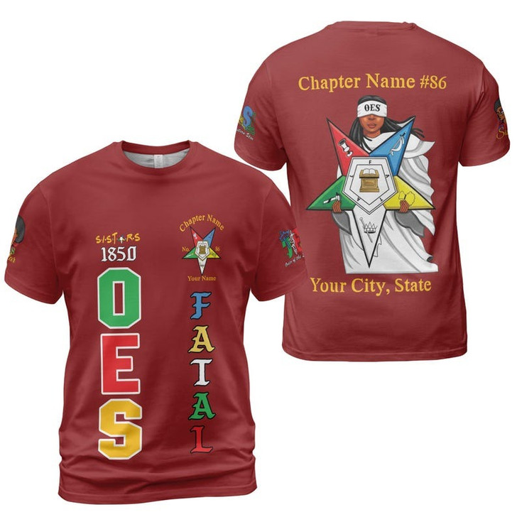 Customized Name 1850 OES FATAL Sister Eyes Mask Order Of The Eastern Star Pentagon Down 3D T-shirt Size S-5XL
