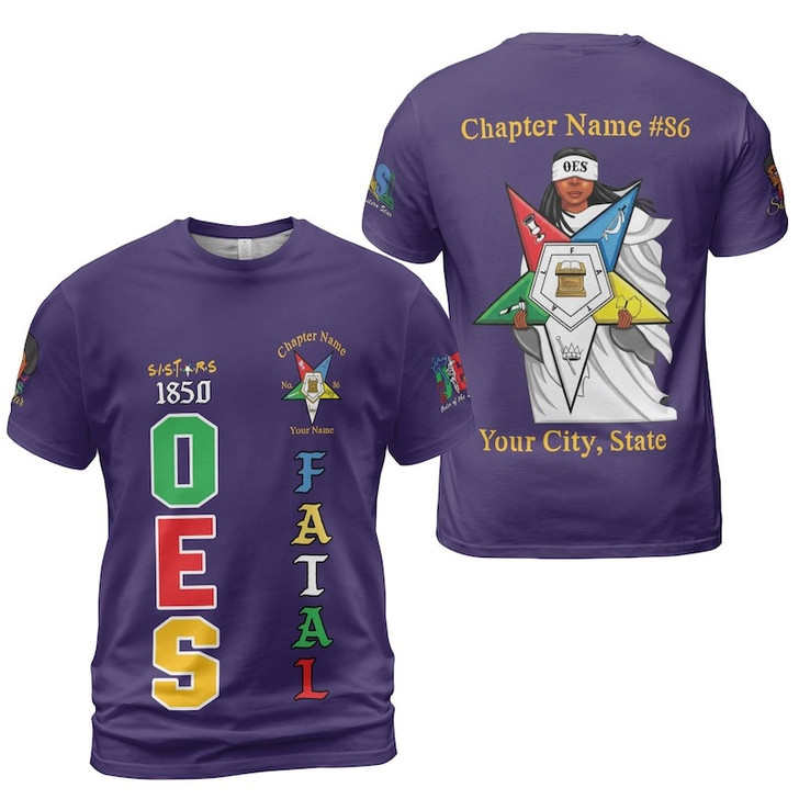Customized Name 1850 OES FATAL Sister Eyes Mask Order Of The Eastern Star Pentagon Down 3D T-shirt Size S-5XL