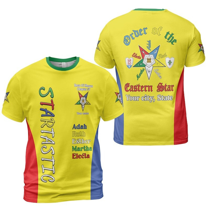 Customize Name OES Order of the Eastern Star Pentagon Down 1850 Electa Adah Ruth Esther Martha Freemasonry 3D T-shirt Size S-5XL