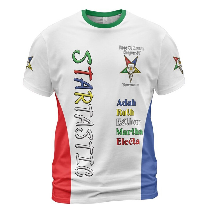 Customize Name OES Order of the Eastern Star Pentagon Down 1850 Electa Adah Ruth Esther Martha Freemasonry 3D T-shirt Size S-5XL