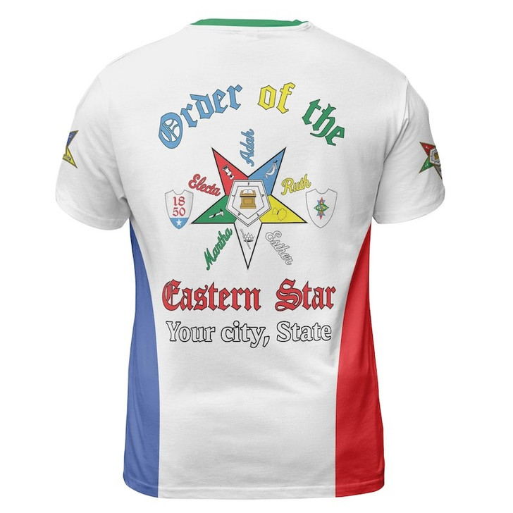 Customize Name OES Order of the Eastern Star Pentagon Down 1850 Electa Adah Ruth Esther Martha Freemasonry 3D T-shirt Size S-5XL