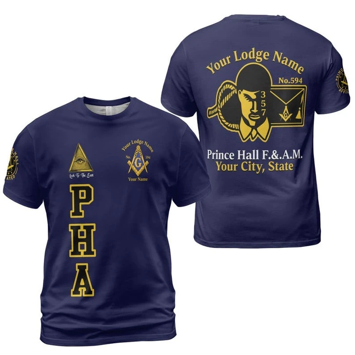Personalized Name Prince Hall Affiliated F&AM PHA The Black Suits Freemason 3D T-shirt Size S-5XL