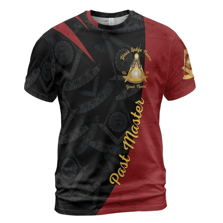 Personalized Name Past Master Emblem Square Compass F&AM PHA Freemason 3D T-shirt Size S-5XL