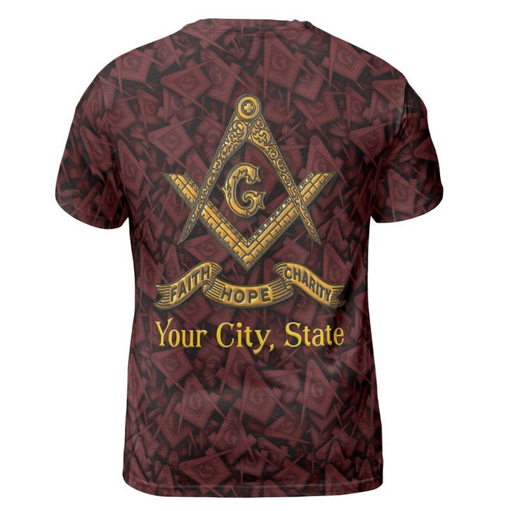 Customize Name Lodge Name Masonic Letter G Faith Hope Charity Pattern Seamless Freemasonry 3D T-shirt Size S-5XL
