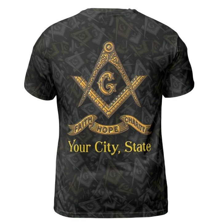 Customize Name Lodge Name Masonic Letter G Faith Hope Charity Pattern Seamless Freemasonry 3D T-shirt Size S-5XL
