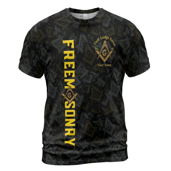 Customize Name Lodge Name Masonic Letter G Faith Hope Charity Pattern Seamless Freemasonry 3D T-shirt Size S-5XL