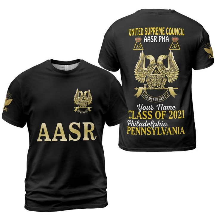 Custom Name, Number Scottish Rite Eagle Wings 33 Degree AASR PHA Freemasonry 3D T-shirt Size S-5XL