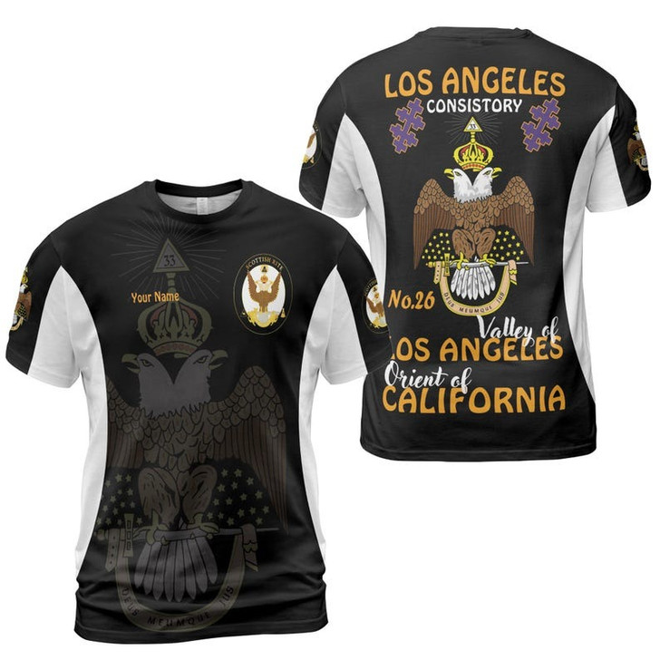 Custom Consistory Name, Number Scottish Rite Eagle Wings 33 Degree Salem Cross Freemasonry 3D T-shirt Size S-5XL