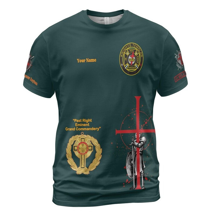 Customize Name Knights Templar Past Eminent Grand Commander 40 Miles Club Freemasonry 3D T-shirt Size S-5XL
