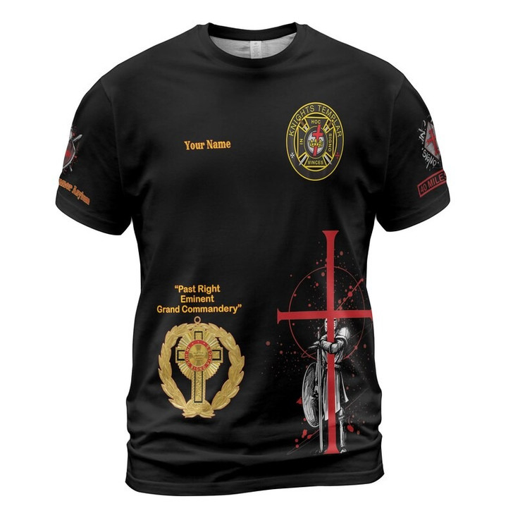 Customize Name Knights Templar Past Eminent Grand Commander 40 Miles Club Freemasonry 3D T-shirt Size S-5XL