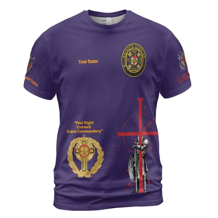 Customize Name Knights Templar Past Eminent Grand Commander 40 Miles Club Freemasonry 3D T-shirt Size S-5XL
