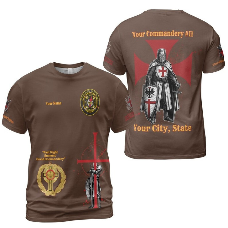 Customize Name Knights Templar Past Eminent Grand Commander 40 Miles Club Freemasonry 3D T-shirt Size S-5XL