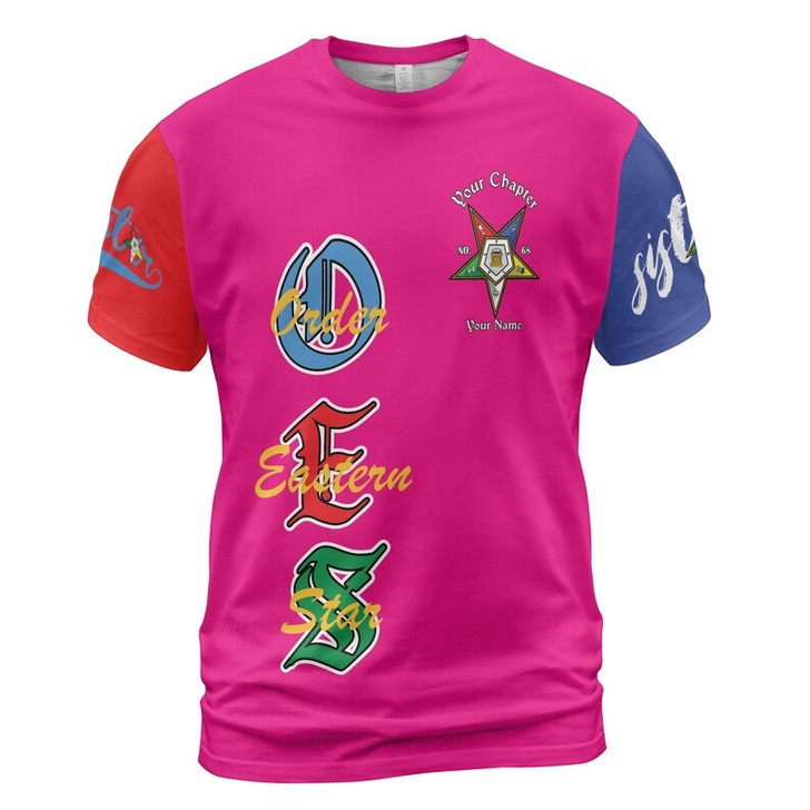 Custom Chapter Name OES Diva Sister Order Of The Eastern Color Block 3D T-shirt Size S-5XL