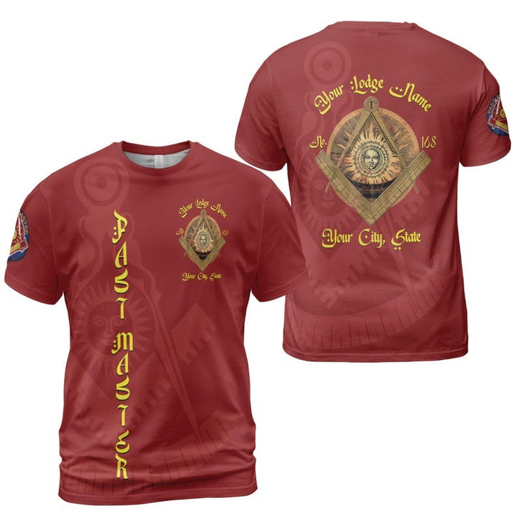 Custom Lodge Name Number Masonic Past Master Sun Freemasonry 3D T-shirt Size S-5XL