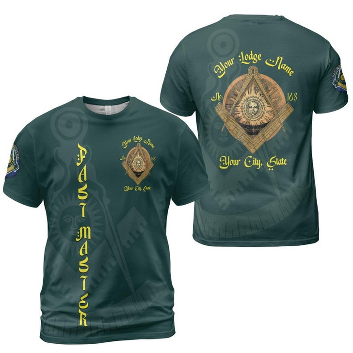 Custom Lodge Name Number Masonic Past Master Sun Freemasonry 3D T-shirt Size S-5XL
