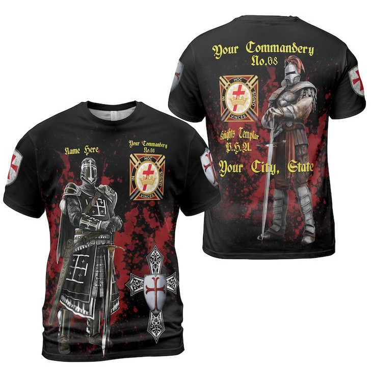Customize Commandery Name Masonic Knights Templar Freemason 3D T-shirt Size S-5XL