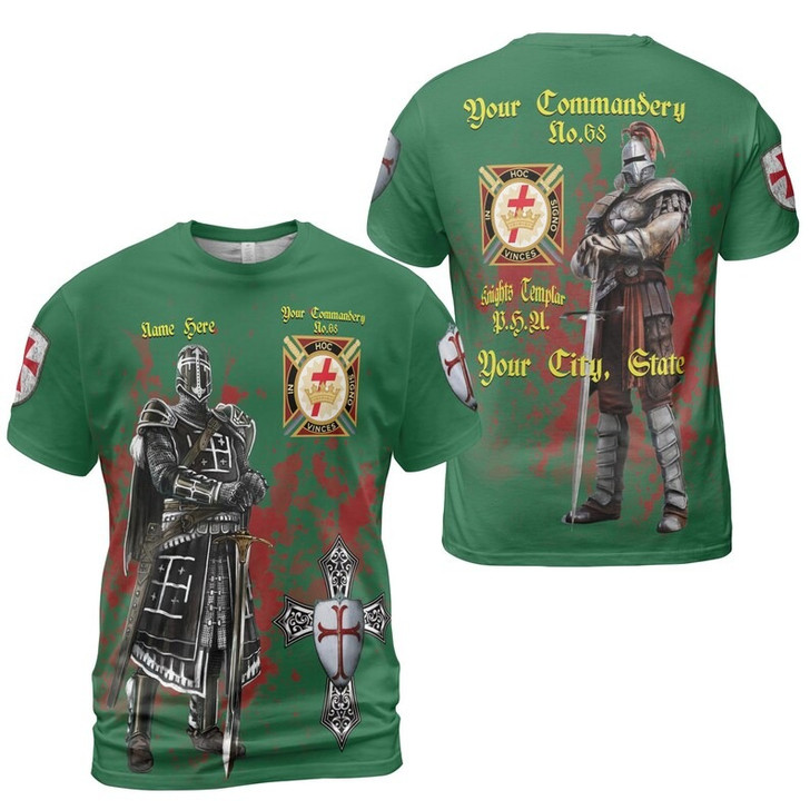 Customize Commandery Name Masonic Knights Templar Freemason 3D T-shirt Size S-5XL