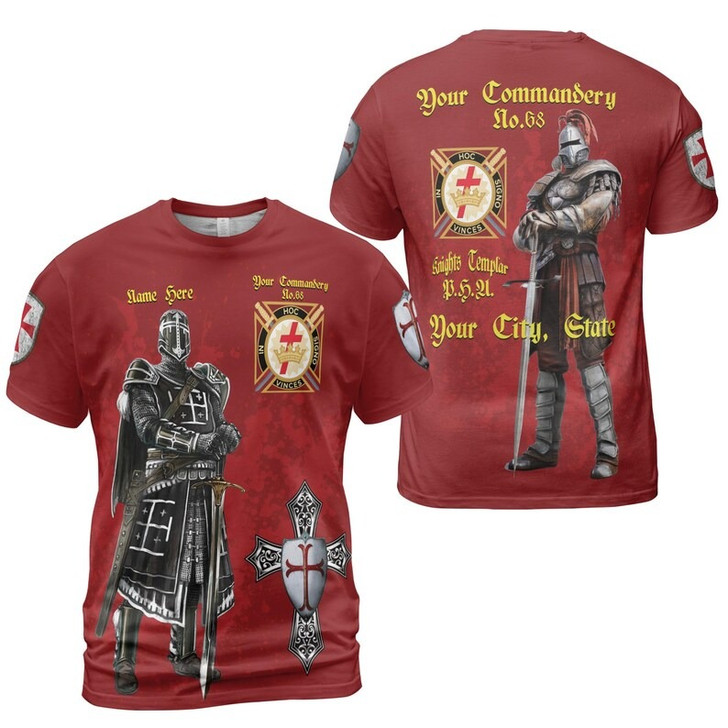 Customize Commandery Name Masonic Knights Templar Freemason 3D T-shirt Size S-5XL