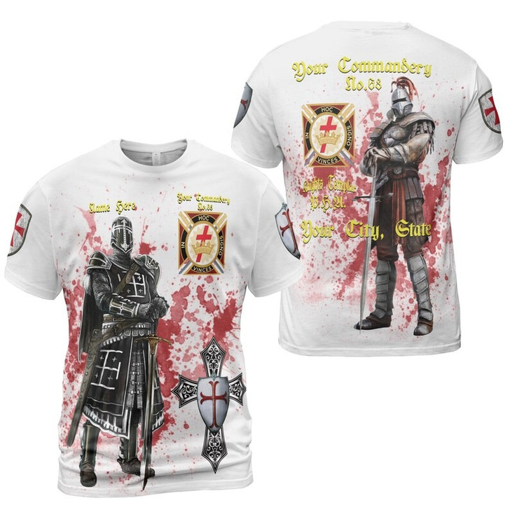 Customize Commandery Name Masonic Knights Templar Freemason 3D T-shirt Size S-5XL