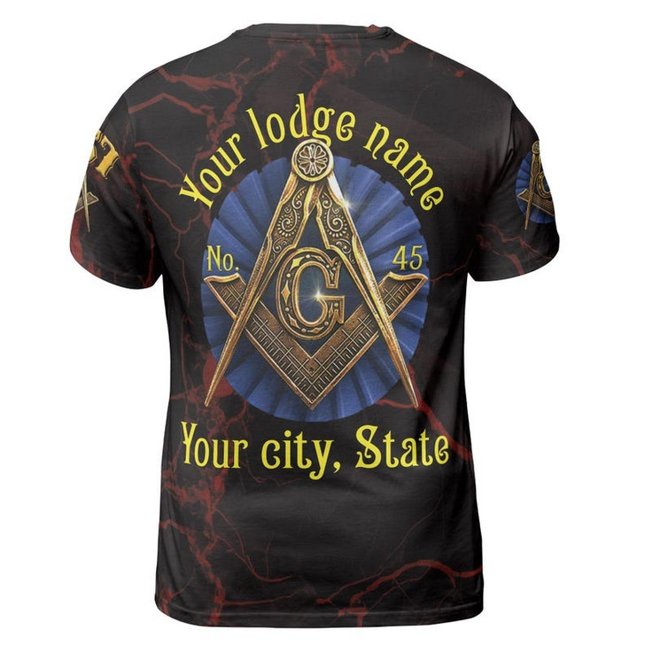Customize Lodge Name and Number Freemasonry Masonic Symbol Marble Black Gold 3D T-shirt Size S-5XL