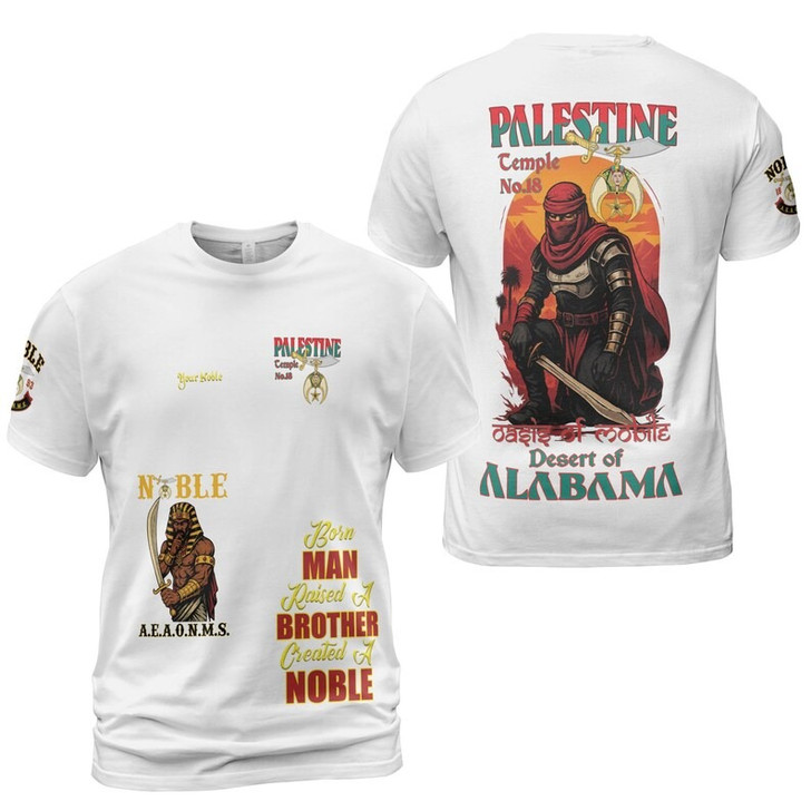 Custom Temple Name Nobles 1983 AEAONMS Warrior Sons Of The Desert Shriners Prince Hall 3D T-shirt Size S-5XL