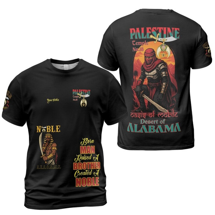 Custom Temple Name Nobles 1983 AEAONMS Warrior Sons Of The Desert Shriners Prince Hall 3D T-shirt Size S-5XL