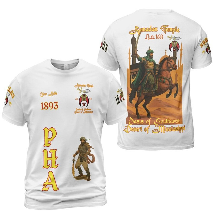 Custom Temple Name Nobles Mystic Shrine AEAONMS Kaaba Guardian PHA 1893 Freemasonry 3D T-shirt Size S-5XL