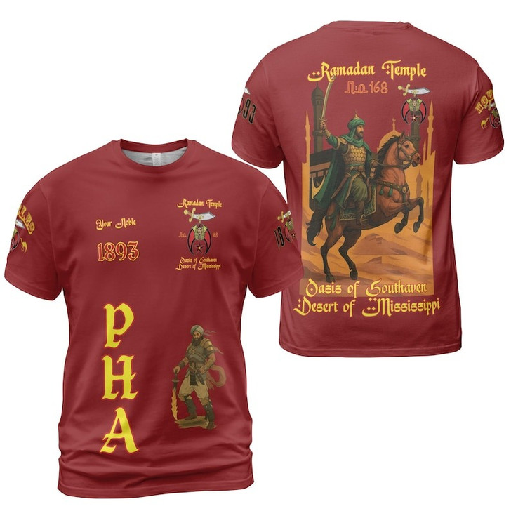 Custom Temple Name Nobles Mystic Shrine AEAONMS Kaaba Guardian PHA 1893 Freemasonry 3D T-shirt Size S-5XL
