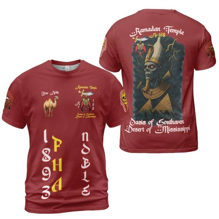 Custom Temple Name Nobles Mystic Shrine AEAONMS 1893 PHA Mythical Pharaoh Freemasonry 3D T-shirt Size S-5XL