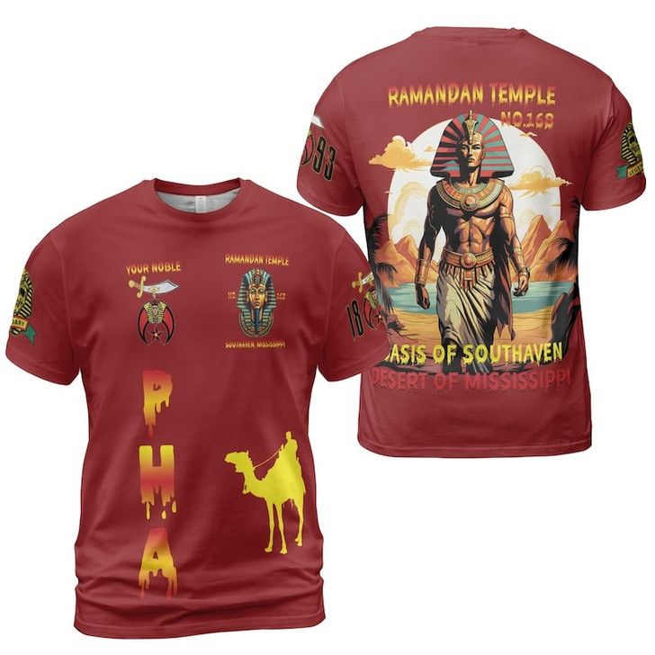 Custom Temple Name Nobles Mystic Shrine AEAONMS Pharaoh King 1893 PHA Freemasonry 3D T-shirt Size S-5XL