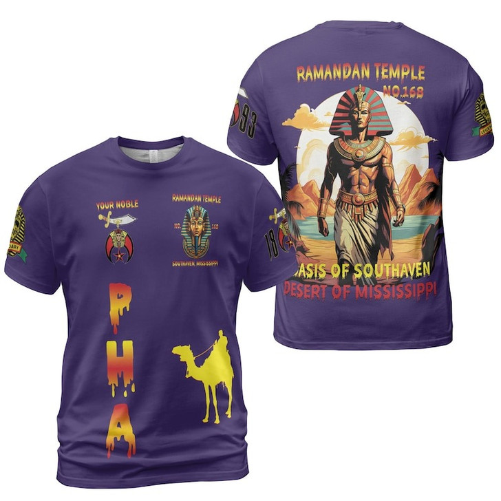 Custom Temple Name Nobles Mystic Shrine AEAONMS Pharaoh King 1893 PHA Freemasonry 3D T-shirt Size S-5XL