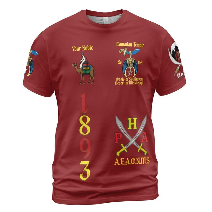 Custom Temple Name Nobles Mystic Shrine AEAONMS Kaaba Guardian PHA Freemasonry 3D T-shirt Size S-5XL