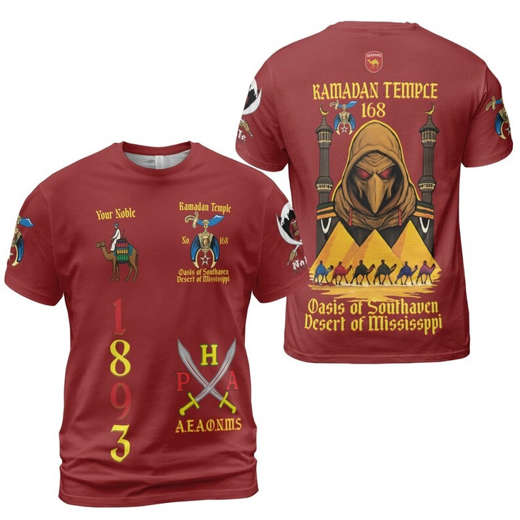 Custom Temple Name Nobles Mystic Shrine AEAONMS Kaaba Guardian PHA Freemasonry 3D T-shirt Size S-5XL