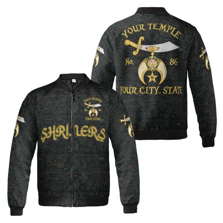Custom Name Temple Shriners Noble Ancient Egyptian ornament Tribal Freemason 3D Bomber Jacket Size S-5XL