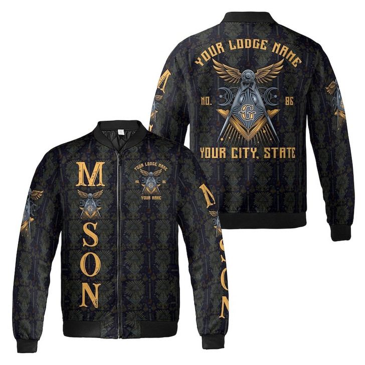 Customize Name, Lodge Name Masonic Pattern Seamless Freemason 3D Bomber Jacket Size S-5XL