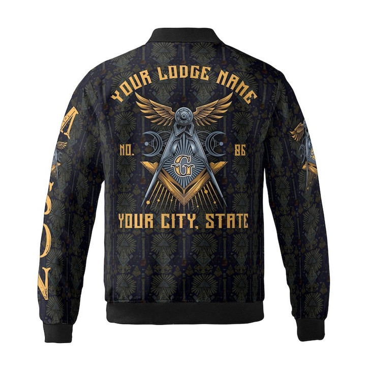 Customize Name, Lodge Name Masonic Pattern Seamless Freemason 3D Bomber Jacket Size S-5XL