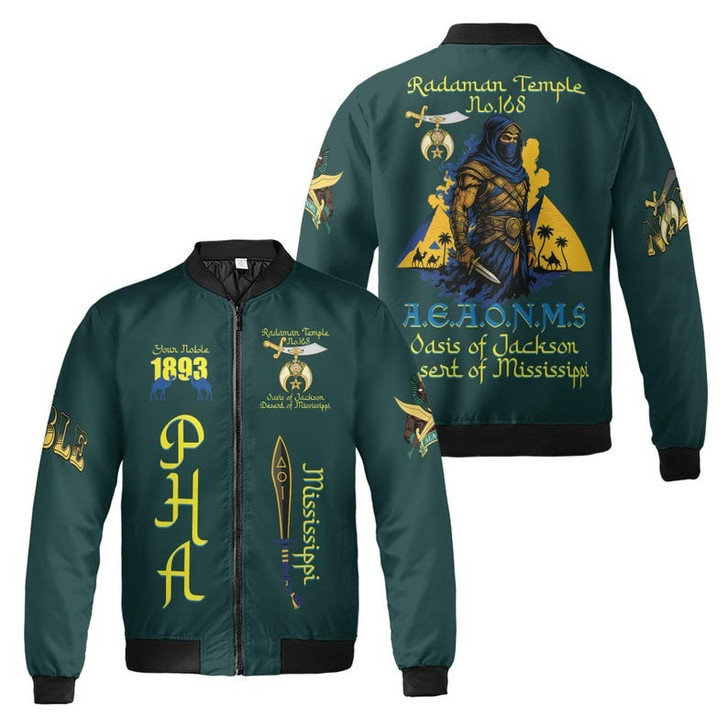 Custom Temple Name Nobles Mystic Shrine AEAONMS Desert Assassin Freemason 3D Bomber Jacket Size S-5XL
