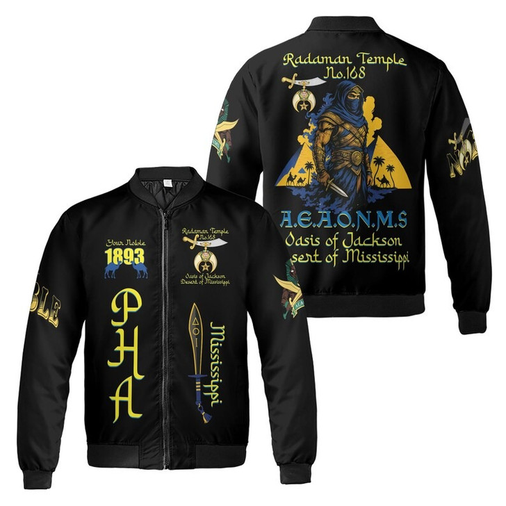 Custom Temple Name Nobles Mystic Shrine AEAONMS Desert Assassin Freemason 3D Bomber Jacket Size S-5XL