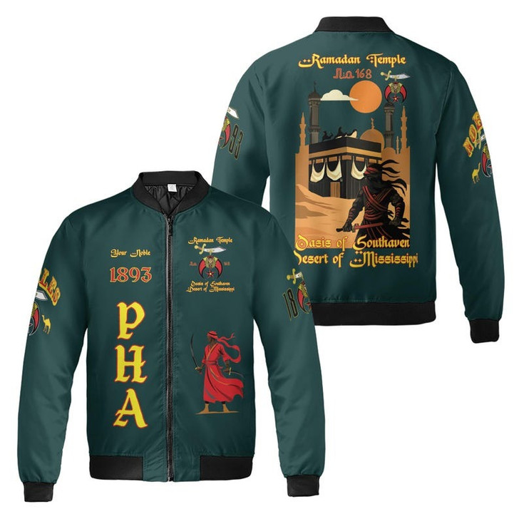 Custom Temple Name Nobles Mystic Shrine AEAONMS Kaaba Guardian Freemasonry 3D Bomber Jacket Size S-5XL