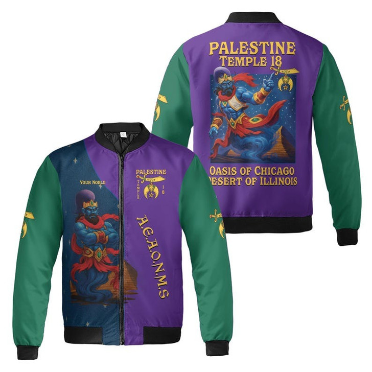 Custom Temple Name Nobles 1983 AEAONMS Starry Desert Night Mystic Shrine Freemasonry 3D Bomber Jacket Size S-5XL