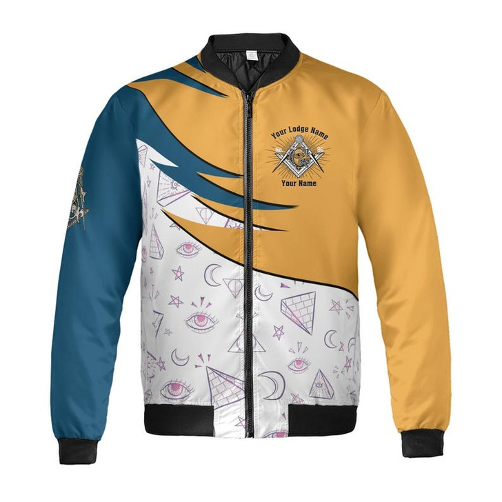 Personalized Lodge Name Freemasonry The Harder The Road Its Traverller Illuminati Pattern 3D Bomber Jacket Size S-5XL