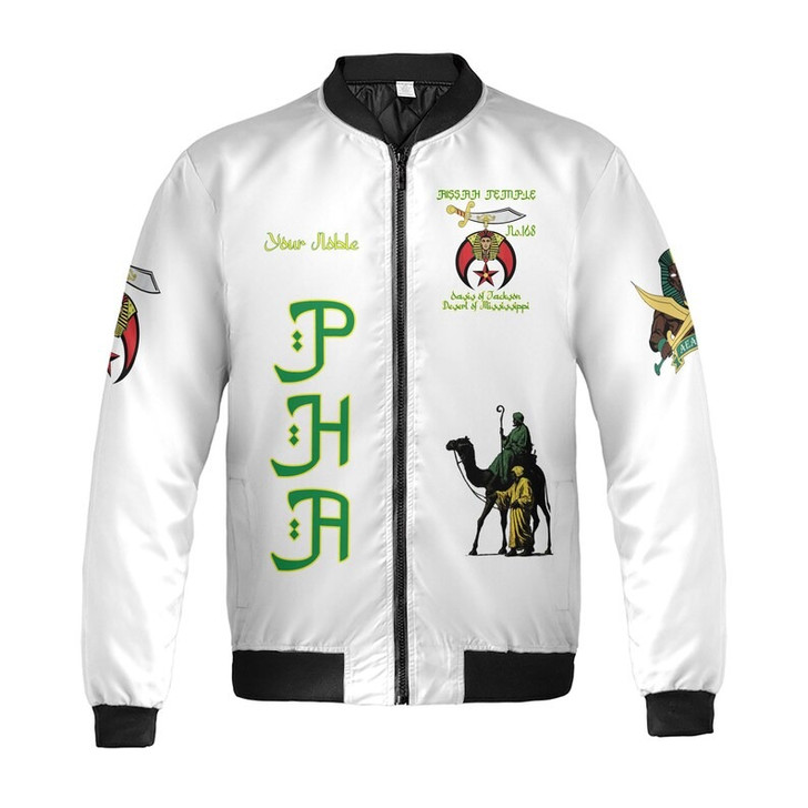 Custom Temple Name Nobles Mystic Shrine AEAONMS Strength & Fury Freemasonry 3D Bomber Jacket Size S-5XL