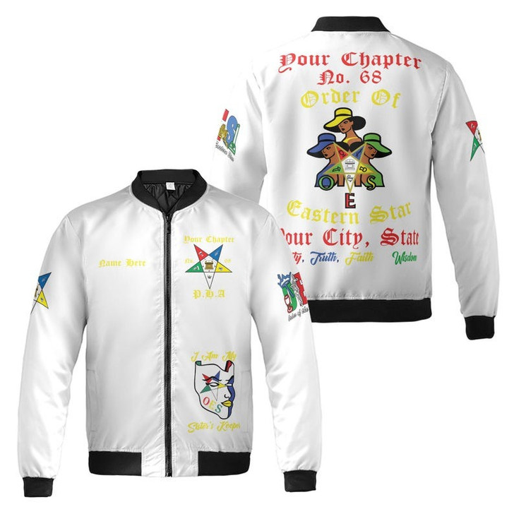 Custom Chapter Name OES Order of the Eastern Star Masonic My Sisters Keeper 3D Bomber Jacket Size S-5XL