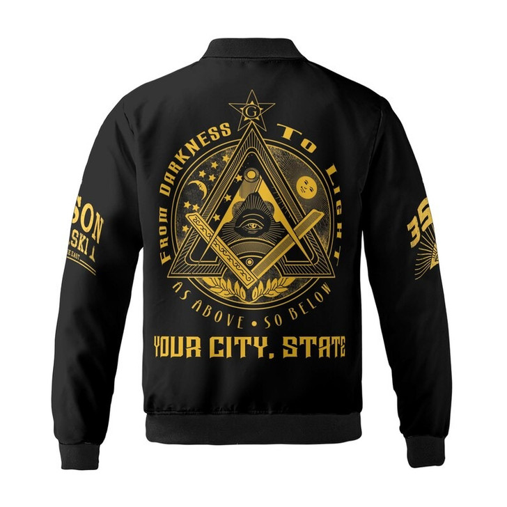 Custom Lodge Name Freemason From Darkness To Light 2B1 ASk1 3D Bomber Jacket Size S-5XL