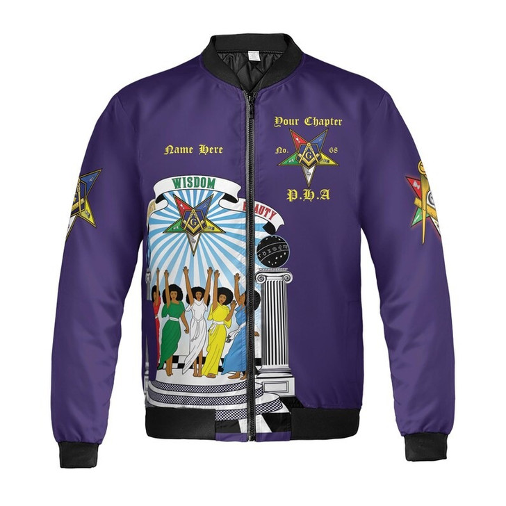 Custom Chapter Name OES Order of the Eastern Star Masonic The light connection 3D Bomber Jacket Size S-5XL