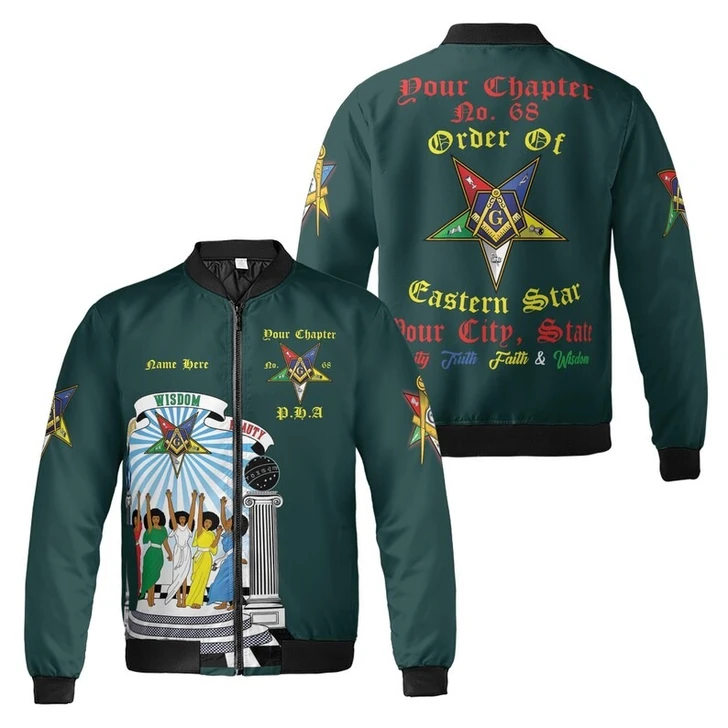 Custom Chapter Name OES Order of the Eastern Star Masonic The light connection 3D Bomber Jacket Size S-5XL