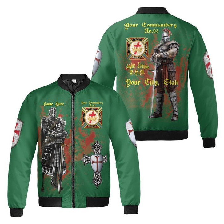 Customize Commandery Name Masonic Knights Templar Freemason 3D Bomber Jacket Size S-5XL