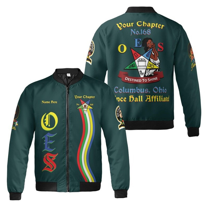 Custom Chapter Name OES Order of the Eastern Star Masonic Destined To Shine 3D Bomber Jacket Size S-5XL