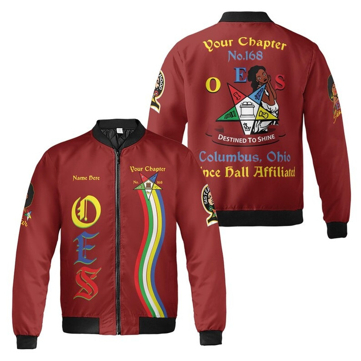 Custom Chapter Name OES Order of the Eastern Star Masonic Destined To Shine 3D Bomber Jacket Size S-5XL